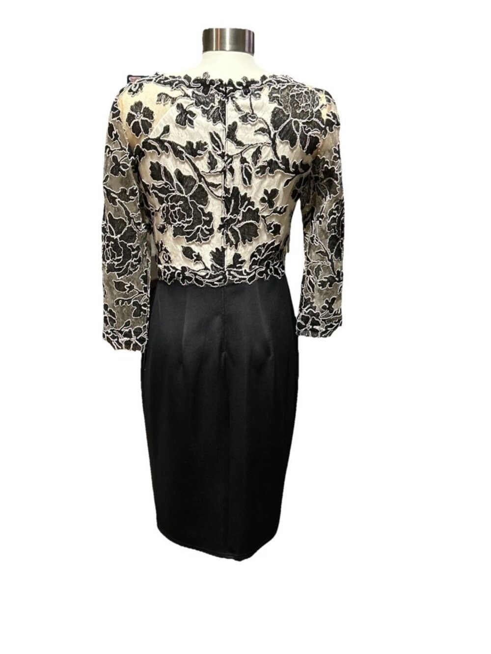 Tadashi Shoji Dress Peony Embroidered Lace Stretch Dress Black Ivory Nude 6 New - Picture 10 of 14